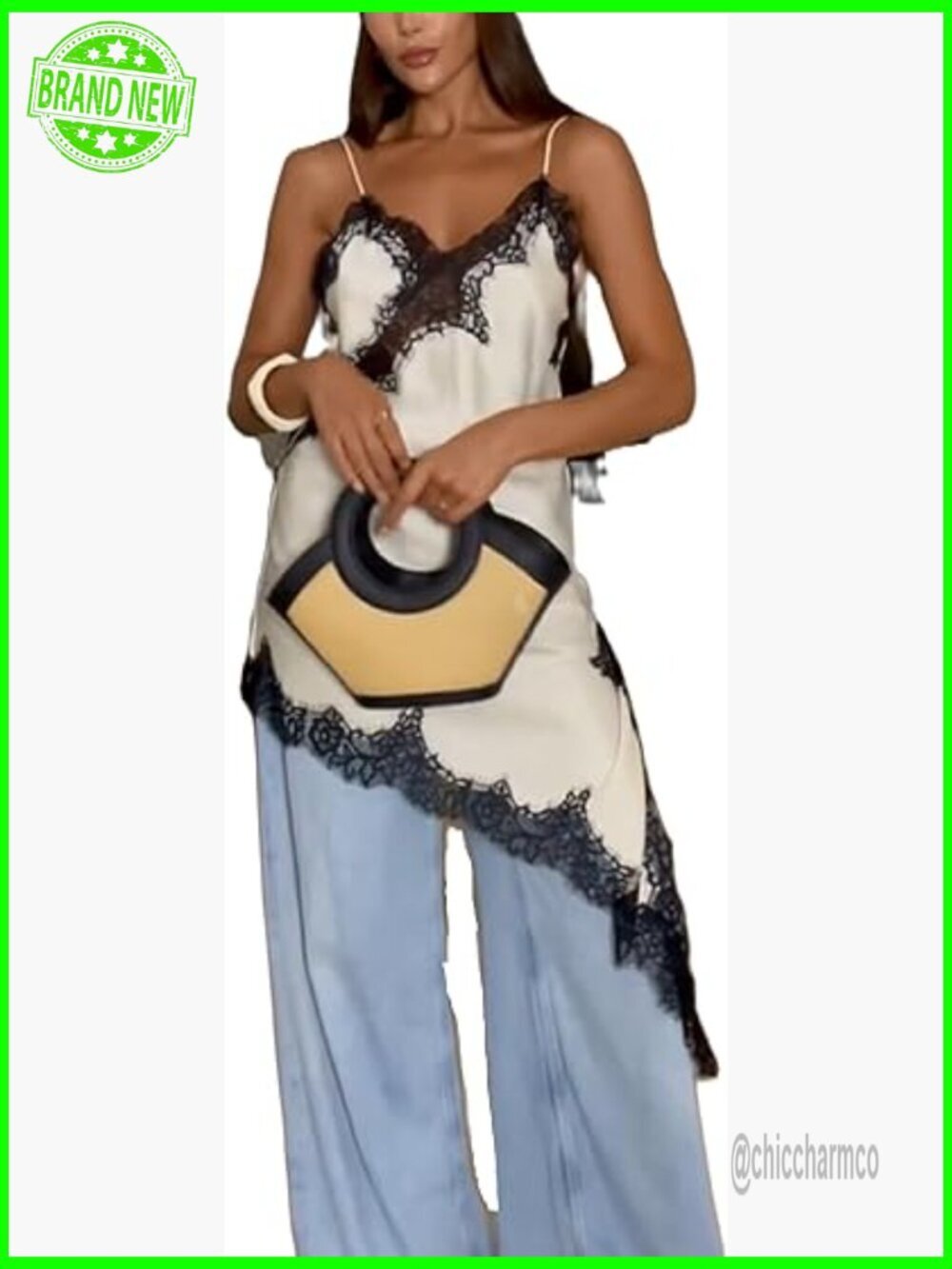 Satin Spaghetti Strap V-Neck Asymmetrical High Low Tank Top Sleeveless Flowy
